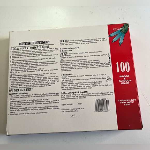 New Vintage box of Everglow Extend-A-Lights Christmas lights Turquoise 100 Party - Picture 4 of 4